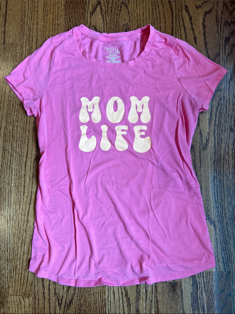Maternity Time and Tru Pink Tee with 'MOM LIFE' Graphic